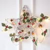 Strings 20 LED Kerstmisblad Berry Licht String Batterij Koperdraad Lichten Kran Holly bloem ornamenten Jaar Xmas Tree Decoratie