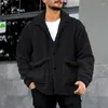 Jaquetas masculinas lã Outerwear masculino outono inverno quente cor sólida cor solta camisa de pelúcia masculina moda com lapela de capa de manga longa de manga longa