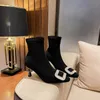 Kvinnors stövlar 2022 Autumn and Winter New Elastic Short Boot Women Thin Booties Cubic Rhinestone Buckle Socks Shoes Shoes