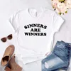 Sinners Are Winners Maglietta divertente casual da donna per Lady Girl Top Tee Hipster Drop