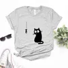 Кошка и футболка для рыбной принципы Женщины футболка повседневная забавная футболка для Lady Yong Girl Top 6