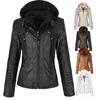 여자 재킷 여성 지퍼 오토바이 가죽 가을 가을 겨울 롱 슬리브 슬림 한 바람에 맞는 바람 방전 코트 따뜻한 후드 가짜