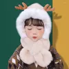 Hats Deer Elk Antlers Children Hat Scarf One-piece Winter Warm Soft Plush Protect Neck Ear Baby Boy Girl Windproof Cap Beanies