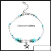 Ankiety Anklety biżuteria Czech Starfish Pendant for Women Girls Crystal Bead Bransoletka na nogach Summer Beach Gifts Drop Oteue