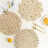 Table Mats 2022 Home Flower Shaped Casserole Corn Ball Hand Woven Straw Insulation Tea Mat Heat Resistant Placemat