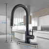 キッチン蛇口Zhangji Black Faucet 2機能シングルハンドルプルアウトミキサーと冷水タップデッキマウント