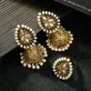 Серьги ожерелья устанавливают этническую невесту CZ Water Drop Sergring Ring Gold Pearl Tassel для женщин Boho Jewelry Wholesale