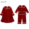 Pyjamas Winter Essential Christmas Pyjamas Set Sleepwear Kids Girls Red Velvet Lace Long Sleepants Children Clothing Baby Boys Pass 221102