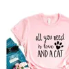 Allt du beh￶ver ￤r t-shirt ￤lskar kvinnors t-shirt och en kattkvinnor tshirts casual rolig f￶r