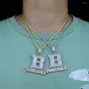 Ketten Drop Ship Männer Hip Hop Halskette Schmuck mit voller weißer CZ Pave Buchstabe B selbst Anhänger Lange Seilkette Platte Gold Silber Farbe