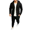 Men's Tracksuits Autumn And Winter European American Sports Men's Solid Color Fashion Casual Suit Hooded Cardigan Jacket