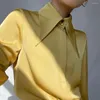 Blusas para mujeres Fall Fashion Fashion Satin Shishs Vintage Color s￳lido para mujeres Munas largas