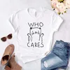 Who Cares Cat Print Tops Maglietta divertente casual da donna per Lady Girl Top Tee Hipster