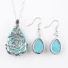 Natural Stone Earrings Chain Necklace Teardrop Turquoises Dangle Pendant Jewelry Set For Women Girl As Gift Q3076