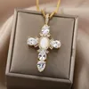 Chains Luxury White Crystal Zircon Cross Necklace For Women Choker Charm Virgin Mary Pendant Box Chain Female Jewelry Collier Femme