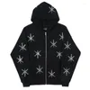 Men's Hoodies Rhinestone Gothic OverSize Streetwear Zipper Hoodie Hip Hop Jackets Sweatshirt Fashion Men Punk Coat Pullover Kawaii Y2k