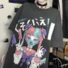 Summer Goth Female Tee Harajuku luźne kobiety kreskówka T-shirt punkowy ciemny streetwear panie gotyckie tshirts top