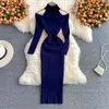 Casual Dresses Strapless Hollow Out Knitted Autumn Winter Women Bodycon Sweater Dress Female Long Sleeve Sheath Vestidos