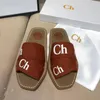 Wood Bottom Slippers New Fashion Women Slides Embroidered Letter Brand Designer Shoes Outdoor Cross Strap Flat Heel Weave Canvas Open Toe Non Slip Platform EUR36-41