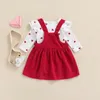 Kläderuppsättningar Valentine Infant Baby Girl's Two-Piece kostym Hjärtmönster Ruffle långärmad rund hals Romper Suspender kjol 221103