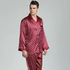 Mäns sömnkläder Casual Sleepwear Men Pyjamas Set 2st Shirt Pants Satin Faux Silk Nightwear Print Pijamas Soft PJs Set Intime Lingerie T221103