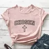 Camisetas cruzadas elegidas, camisas cristianas, camiseta de fe religiosa, camiseta informal de moda para mujer