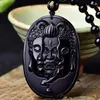 Hänge halsband släppa acceptera naturliga obsidian buddha läst buddhistiska huvuden män och kvinnors kroppsskyddshalsband