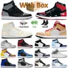 2023 Box Jumpman 1 Orijinal OG Basketbol Ayakkabı İsyanları 1S Spor Ayakkabı Yetiştirildi Patent Paris Beyaz Yüzeyler Hindistan Cevizi Sütü Üniversitesi Mavi Menjordon Jordab