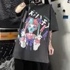 Summer Goth Female Tee Harajuku luźne kobiety kreskówka T-shirt punkowy ciemny streetwear panie gotyckie tshirts top