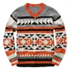 Men's Sweaters Men Slim Pullover Knitwear Polo Sweater Knitted Pullovers Geometric Print Casual