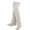 lady women new style 2024 leather Knee Boots spike high Fashion pointed pillage toe booties Casual party Dress shoes heels diamond Babys breath siz 34-43 74e93