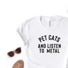 ペットの猫とTシャツの女性を聴くTシャツから金属の女性のヒップスター面白い女性ヨン