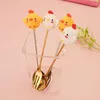 Ужинать наборы посуды Cartoon Chick Spoon Fork Set из нержавеющей стали столовые приготовления фруктовый кофейный суп десерт для девочек для мальчиков