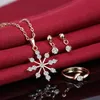 Bracelet Boucles d'oreilles Collier Simple Flocon De Neige Pendentif Bague Ensemble Pour Femmes Bijoux Élégant Romantique Nuptiale De Mariage Ensembles Drop Delive Smt7C