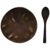 그릇 1 세트 천연 코코넛 쉘 보울 스푼 세트 창의적인 과일 샐러드 국수 나무 식탁보