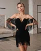 Tassel Dress Women Sexy Summer Off Shoulder Beach Strap Low Cut Black White Short Party Dresses For Sexy Lady