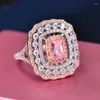Cluster Ringen Bruiloft Voor Vrouwen S925 Sterling Fijne Sieraden Roze Vierkante Luxe Ring Bruids Engagement Rinngen Accessoires