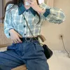 Frauen Blusen Frauen Plaid Koreanischen Stil Langarm Crop Tops Herbst Shirts Femme Elegante Mädchen Geschenke