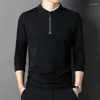 Polos masculinos Stand pescoço com um quarto de zíper pólo Men manga longa Cor de cor sólida zíper casual camisetas de moda leves outono