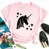 Unicorn Star Print Tee Mulheres Hipster casual Camiseta engraçada Lady Yong Girl Top 90s
