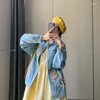 Kvinnorjackor Japan Style Women's Denim Jacket Solid Casual Blue Autumn Loose Jeans Rockar Kvinnlig björnmönster broderi