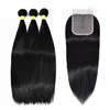 Hair pieces Straight Bundles with T Lace Closure Synthetic s Heat Resistant 150% Density Weave s Extensions for Women 221103