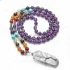 Yoga 7 Chakra Natural Stone Beaded Halsband Clear Quartz Hexagonal Prism Tree of Life Crystal Pendant Halsband Kvinnor Fashion Jewelry