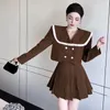 Casual Dresses Small Sweet Wind Hitting Scene And Women Suits Lapel Double-breasted Two-piece Pleated Bust Skirt Brim Dress