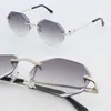 Новейшие модные металлические большие квадратные солнцезащитные очки без оправы женские роскошные солнцезащитные очки с алмазной огранкой защита открытый дизайн солнцезащитные очки сумка для сопряжения оптический размер 55 мм