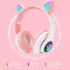 Mobiltelefonörlurar glödande ljus söt katt bluetooth barn hörlurar med mikrofon kan stänga LED Girls Music Bass Helmet Phone Tablet Wireless Headset Gift 221103