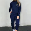 Kvinnors tv￥bitar byxor 2 datorer/set Women Coat Set dragkedja cardigan fickor casual stativ krage mjuk ren f￤rg lady jacka kostym f￶r dagligen