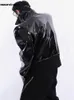 Men's Leather Faux Leather Mauroicardi Spring Autumn Loose Black Shiny Reflective Patent Leather Jacket Men Long Sleeve Zipper Oversized Designer Clothes T221102