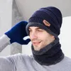 Basker mäns vinter varma sammet hatt halsduk handskar uppsättning för kvinnor utomhus ridning stickade mössa beanies nackskydd