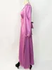 Ethnische Kleidung Satin Abaya Arabisches langes Kleid Frauen Strasssteine Gürtel Ramadan Muslim Partykleider Islam Dubai Türkisch bescheidene Abayas Abend